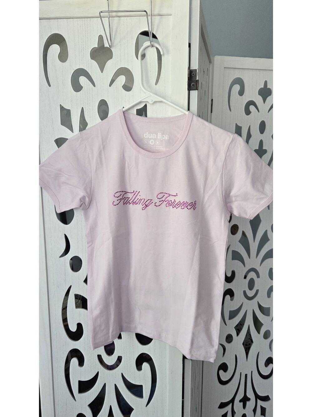 Dua Lipa Radical Optimism Falling Forever Pink Rhinestone Baby Tee Large NWOT